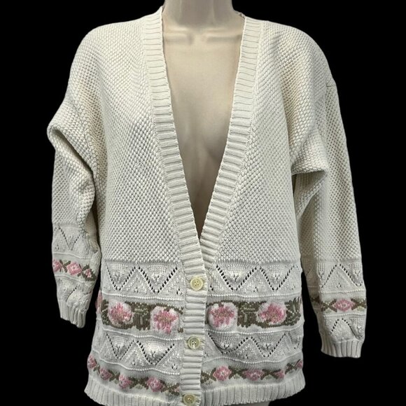 Eddie Bauer Sweaters - Vtg Eddie Bauer Cardigan Sweater 1990 Grannycore Grandma Small flower 90s Y2K